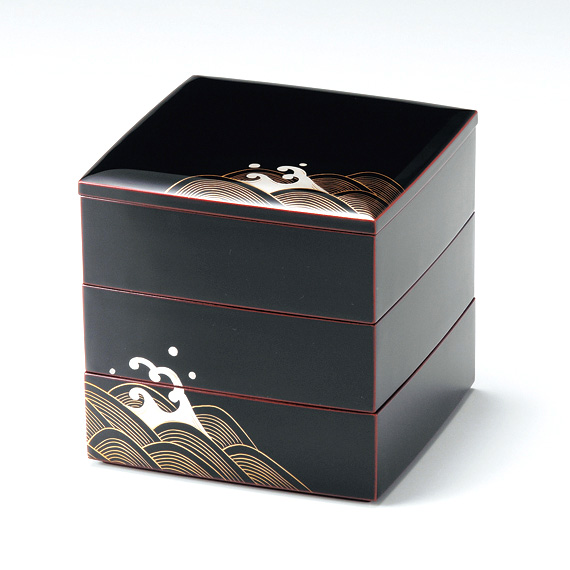 三段重箱  青海波 5寸   漆塗り　11-15903　(製造中止)