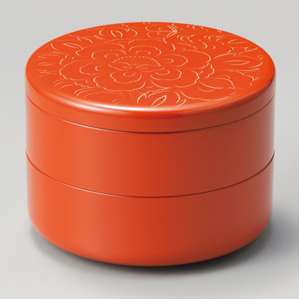 Lacquered round box 花柄漆塗り重箱 円形 Lacquered round box 花柄漆塗り重箱 形