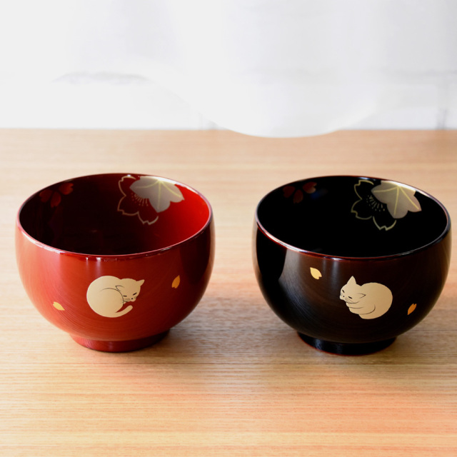 汁椀 ネコ内桜 古代朱/溜