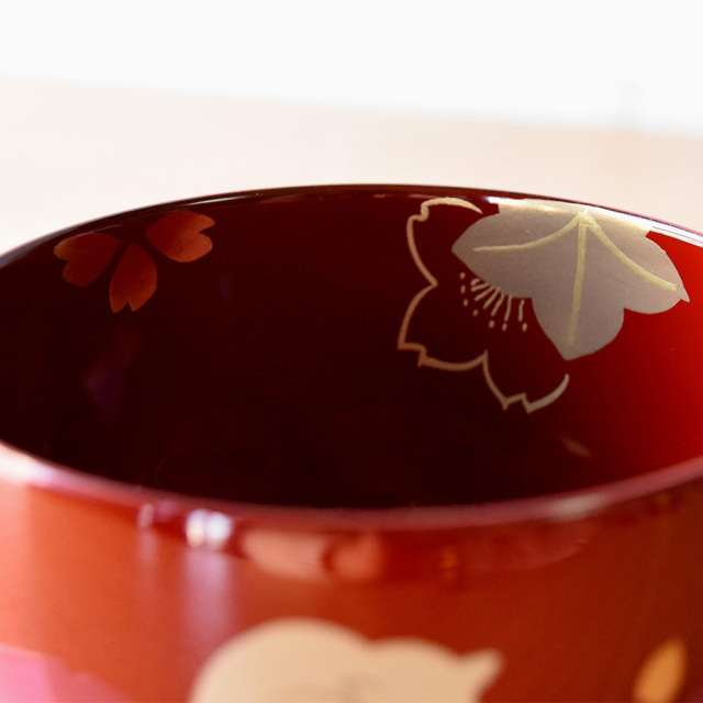 汁椀 ネコ内桜 古代朱/溜