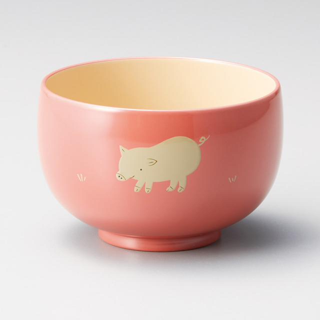 子供汁椀 コブタ ピンク/ブルー 12-02604/02605 漆器の井助