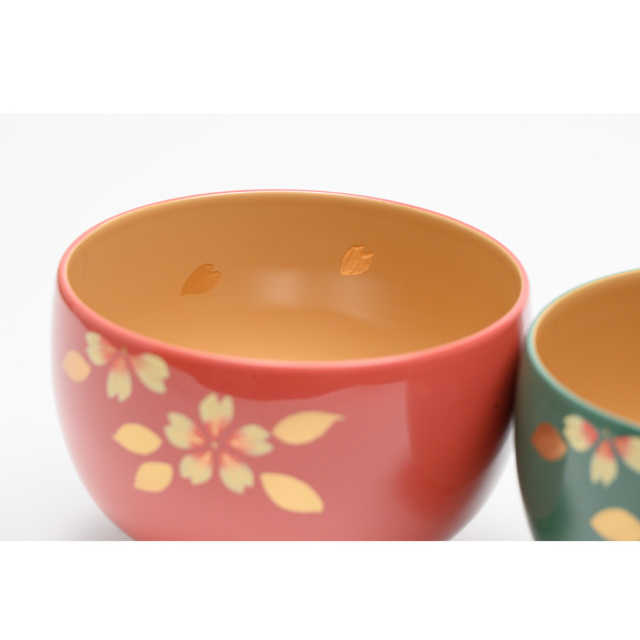 夫婦椀 桜 福寿汁椀 ピンク・モスグリーン 2客セット 漆塗り 漆器の井助