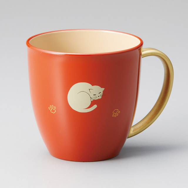 マグカップ ねこ 持ち手金 内白 黒/朱/ピンク/洗朱/ブルー 12-05401