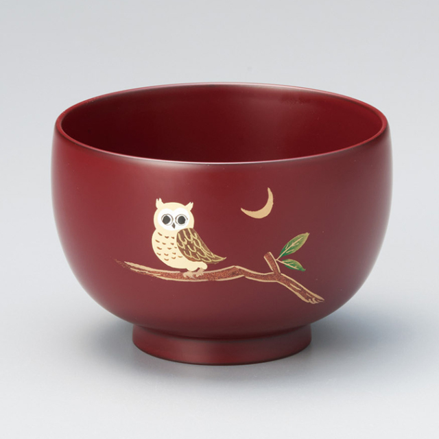 汁椀 福寿 ふくろう 溜内黒/古代朱 漆塗り 漆器の井助