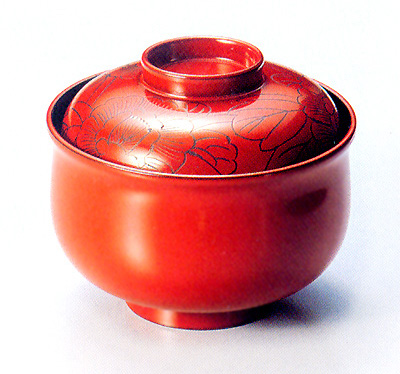 小吸物椀 牡丹彫 朱   漆塗り（製造中止）