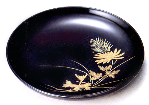 銘々皿 秋草 黒  木製 漆塗り 取り皿・小皿（製造中止）