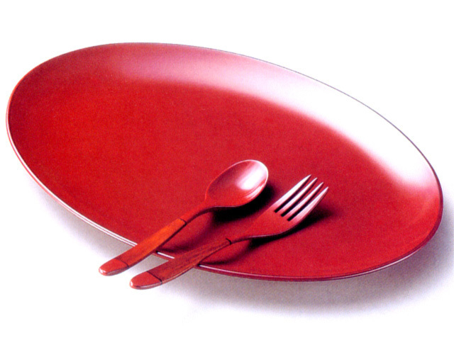 パスタ皿スプーン・フォーク付 漆塗り 中皿（製造中止） 漆器の井助