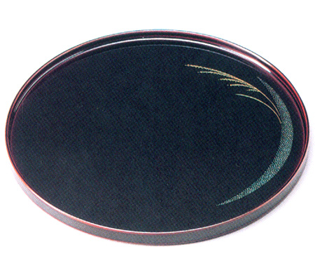 10.0 丸盆 沈金月見 溜  木製 漆塗り トレー（製造中止）