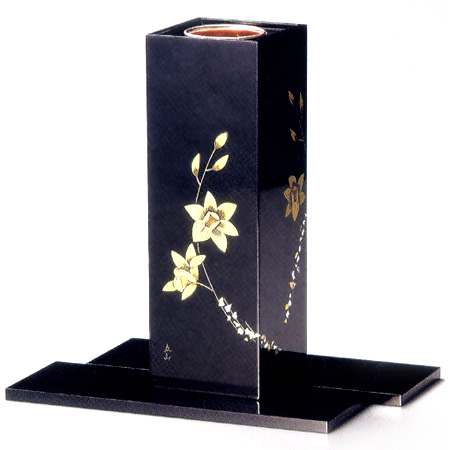 花器 箔らん彫り  木製 漆塗り 花瓶（製造中止）