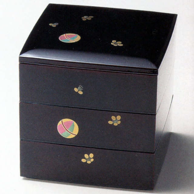 三段重箱 てまり 溜内黒 （製造中止）