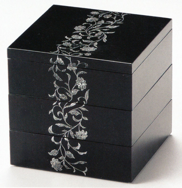 三段重箱 5 5寸 アールデコ 溜 送料無料 10 15102 漆器の井助