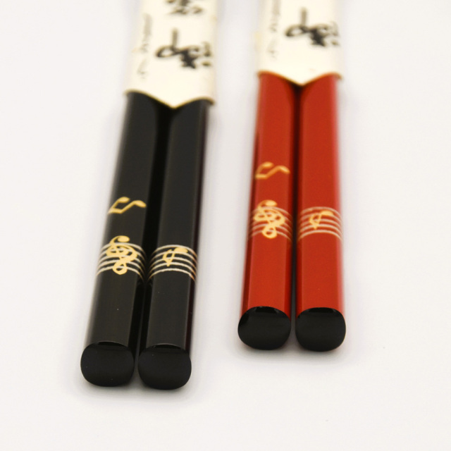 うるし箸 音符 黒/朱 【メール便可】 木製 漆塗り 【製造中止・在庫