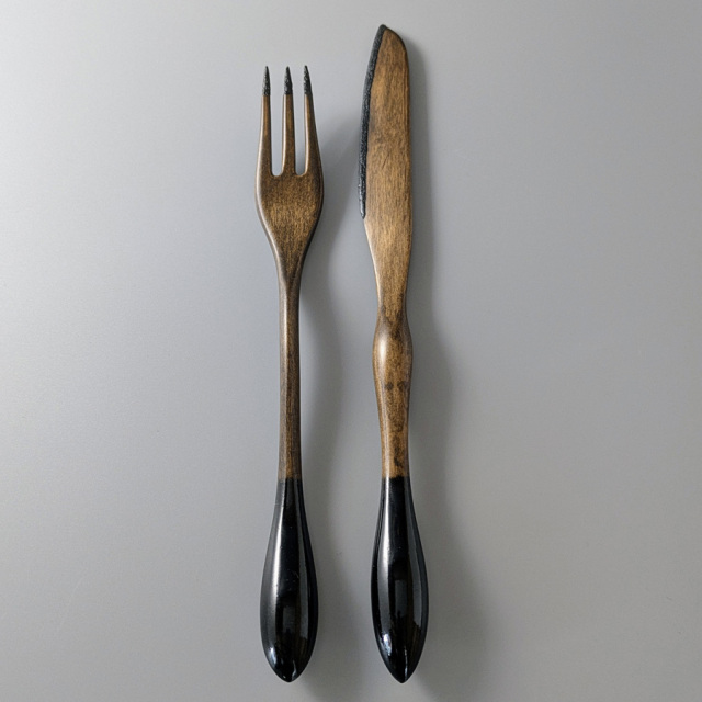 テーブルスプーン＆フォークセット カエデ 黒/朱 日本製 木製 漆塗り