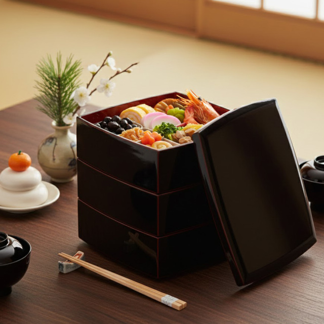 胴張三段重箱 溜内朱