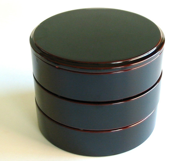 丸三段重箱 溜内朱  木製 漆塗りお重箱（製造中止）