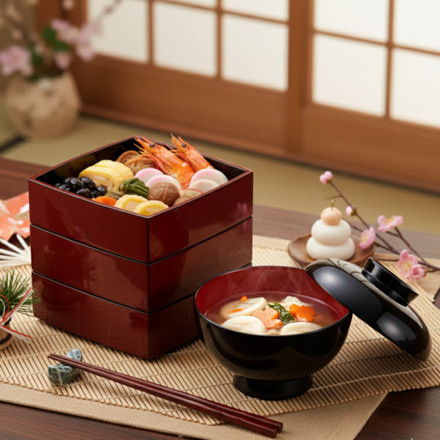 胴張三段重箱 古代朱内黒 6寸 木製 漆塗りお重箱 漆器の井助