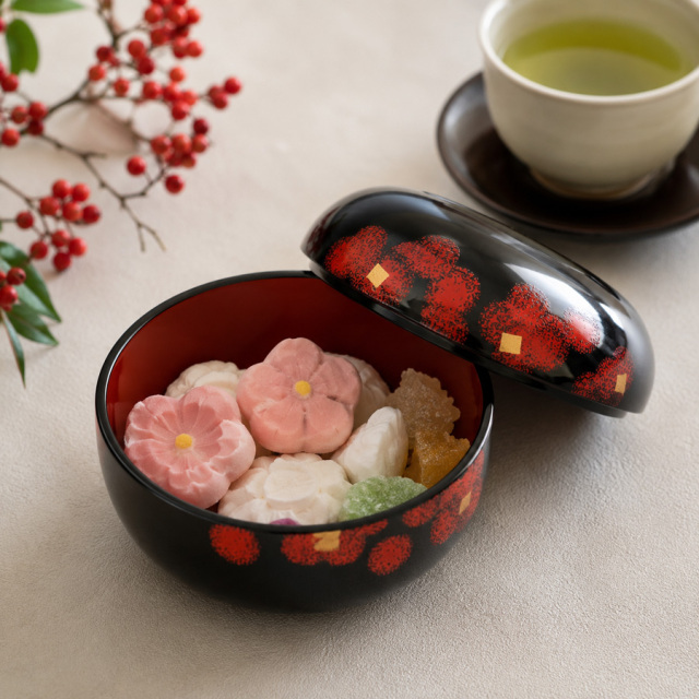 ボンボニエール 紅白華 漆塗りキャンディーボックス 漆器の井助
