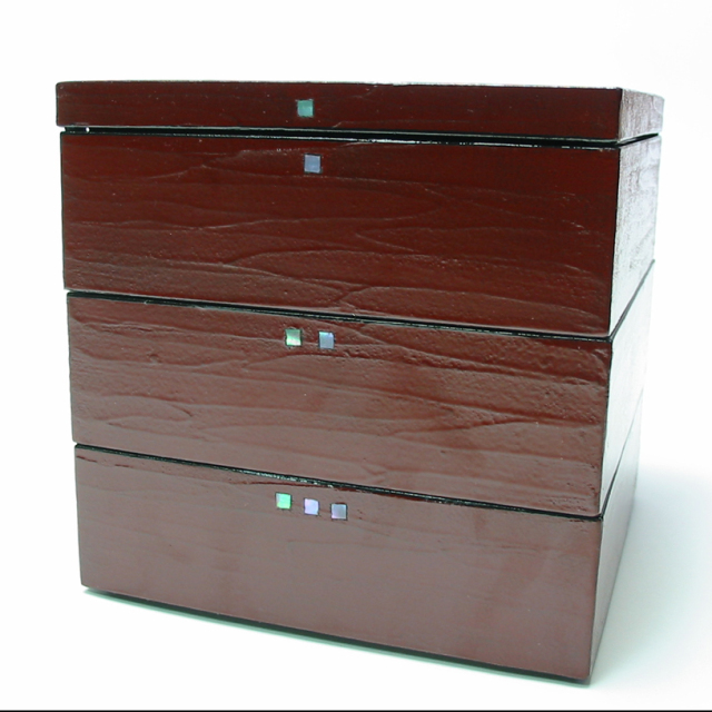 重箱 3段 6寸 (18.2cm) 二羽鶴 三段重箱 お重箱 鶴 松 縁起 黒