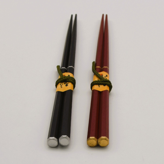 八角箸 天金　朱/黒