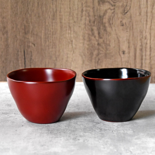 ゆがみカフェ椀 溜/朱/古代朱