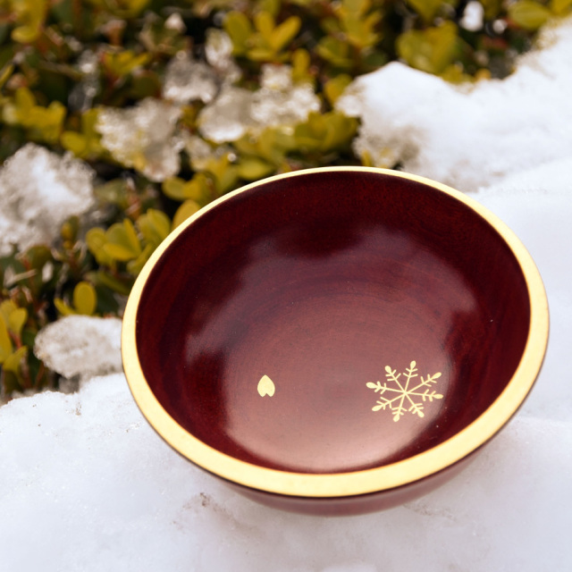 ぐい呑み 茜 雪月花 木製 漆塗り