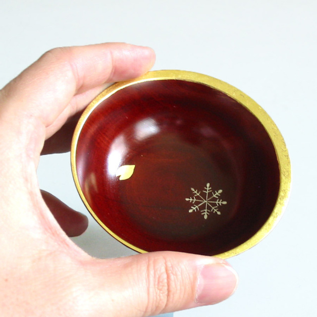 ぐい呑み 茜 雪月花 木製 漆塗り
