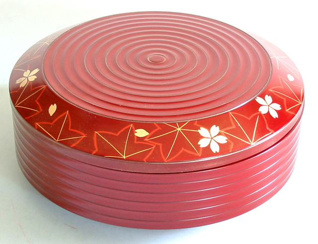丸一段重箱 朱 春秋   漆塗りお重箱（製造中止）