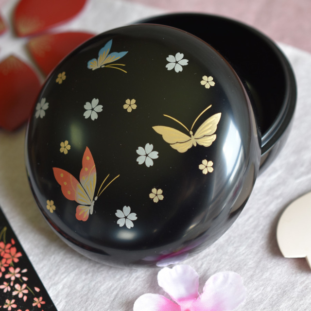 CHIKICHO 漆塗り 菓子器 蝶のデザイン ボンボン入れ 漆塗りキャンディーボックス ボンボニエール 漆器の井助