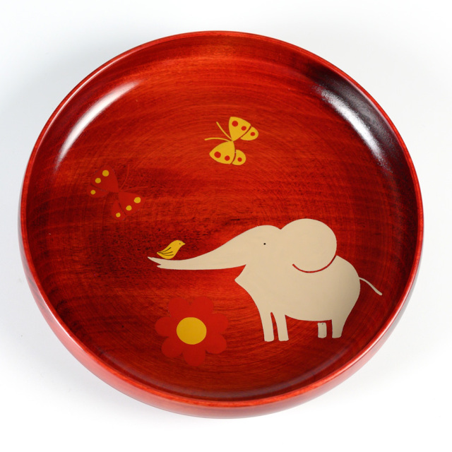 アニマル柄盛皿 茜 木製漆塗り 子供用食器 中皿 漆器の井助