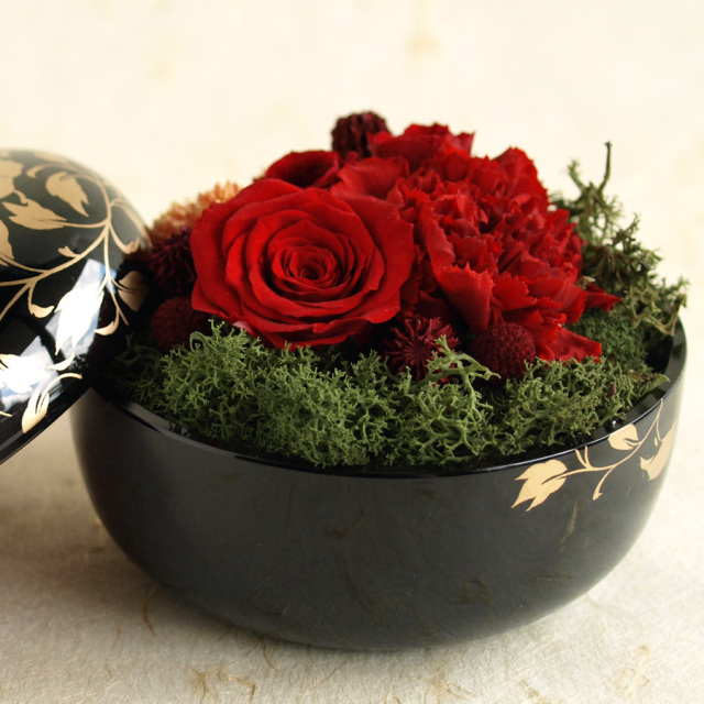 プリザーブドフラワー 花スウィーツ 黒 漆器セット カーネーション 母