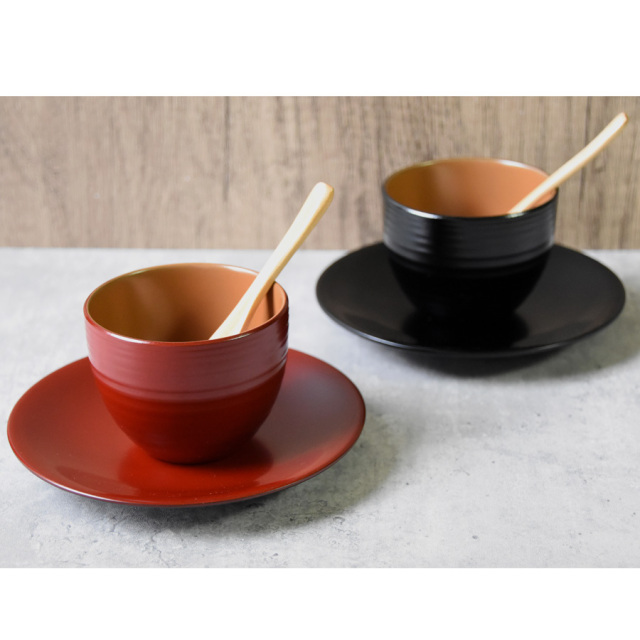 カップ＆ソーサー　黄/青/黒/朱　スプーン付