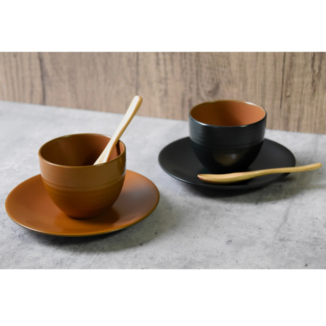カップ＆ソーサー スプーン付 黄/青/黒/朱 漆塗り 漆器の井助