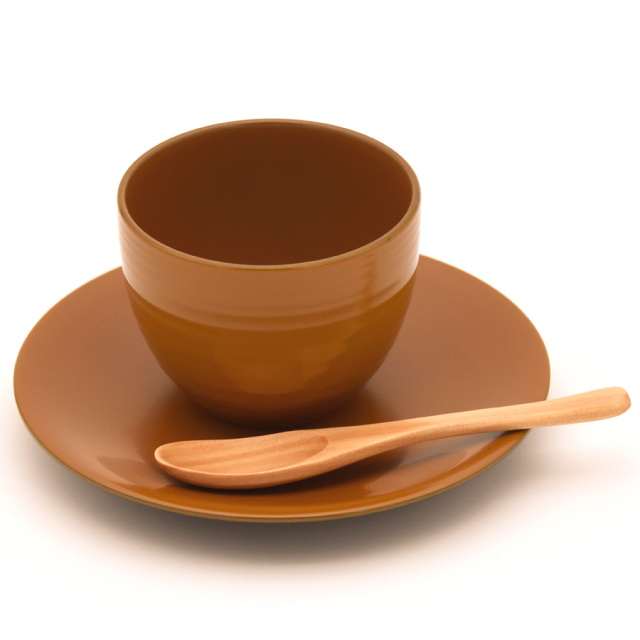 カップ＆ソーサー スプーン付 黄/青/黒/朱 漆塗り 漆器の井助