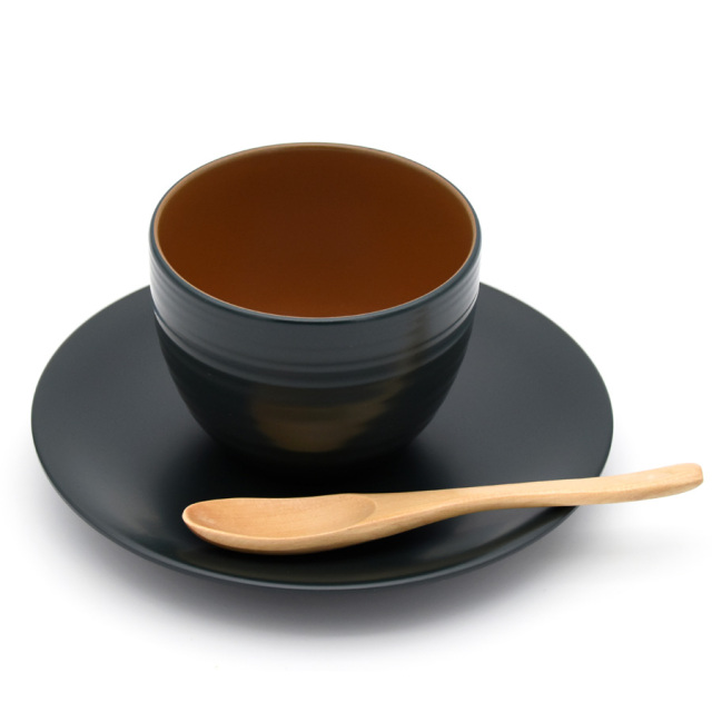 カップ＆ソーサー　黄/青/黒/朱　スプーン付