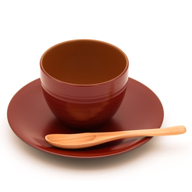 カップ＆ソーサー　黄/青/黒/朱　スプーン付