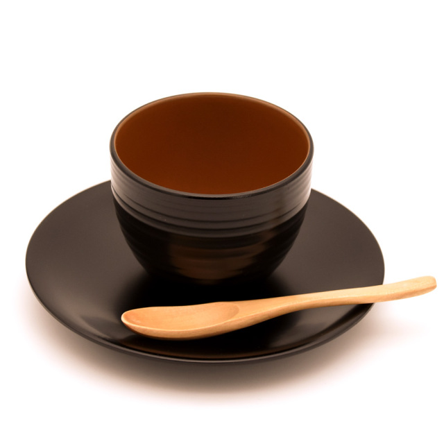 カップ＆ソーサー　黄/青/黒/朱　スプーン付