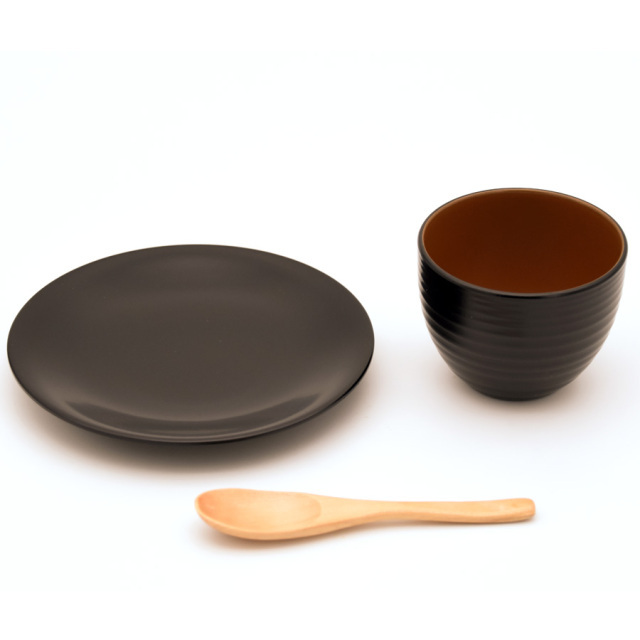 カップ＆ソーサー　黄/青/黒/朱　スプーン付