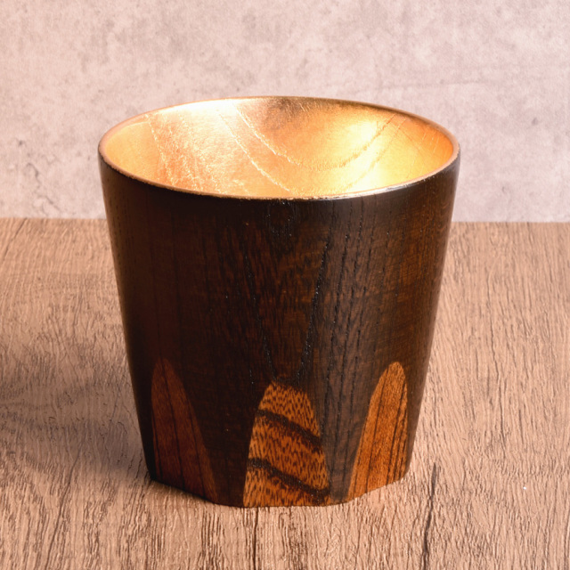 遊カップ 欅 漆切子 内金箔 赤/黒/緑
