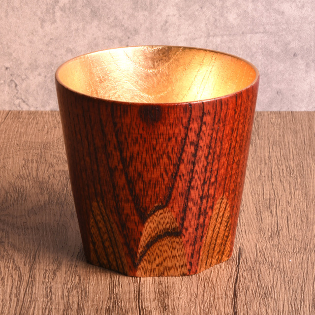 遊カップ 欅 漆切子 内金箔 赤/黒/緑