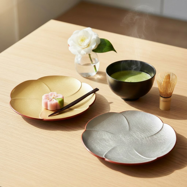 福梅皿 銀箔 中皿 FC30-6 漆器の井助