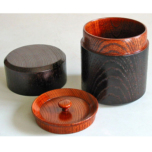 茶筒 欅 面取 黒目はじき 木製 漆塗り FC15-2 漆器の井助