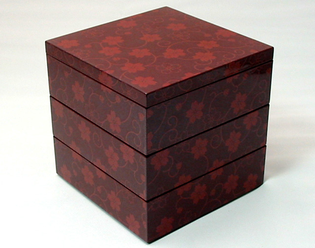 三段重箱 桜唐草  朱 （製造中止）