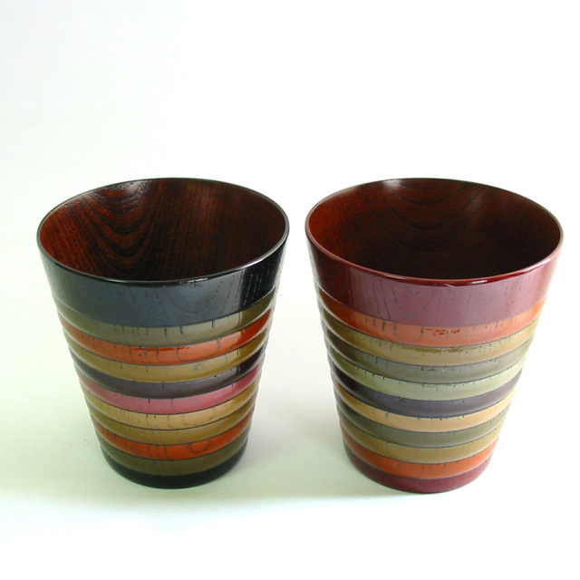フリーカップ 独楽文様 欅 木製 漆塗り FC3-10/11 漆器の井助