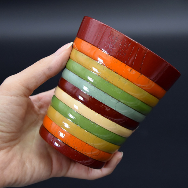 フリーカップ 独楽文様 欅 木製 漆塗り FC3-10/11 漆器の井助