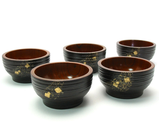 小鉢揃い 欅 さび 箔ちらし  木製 漆塗り（製造中止）