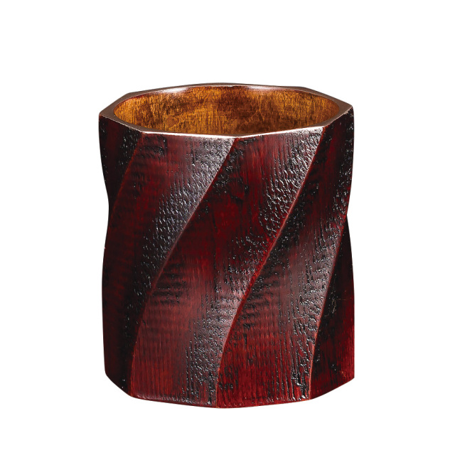 サケカップ らせん 赤/黒 木製 漆塗り