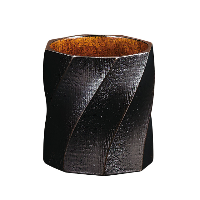 サケカップ らせん 赤/黒 木製 漆塗り