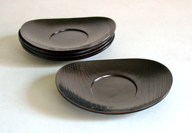 新品未使用】小判茶托 黒 目弾き 木製 漆塗り5枚セット 小判茶托