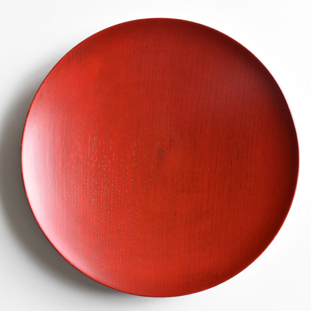 漆器 円形皿 山水画 赤黒 MOKU 丸皿 赤スリ/黒スリ 大 ｜木製漆塗りのお皿 漆器の井助