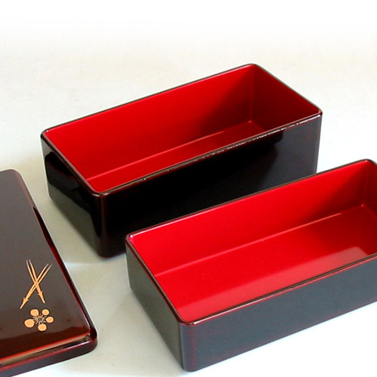 二段弁当箱 溜 梅松 漆塗り ランチボックス 漆器の井助